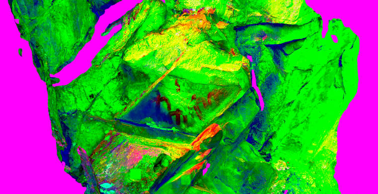 Ortofotografía Abrigo II, panel 1. Tratamiento DStretch CRGB15 hs16 tc5982