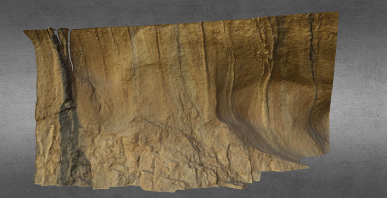 Modelo 3D Cova Centelles, sector izquierdo, friso superior, color real.
