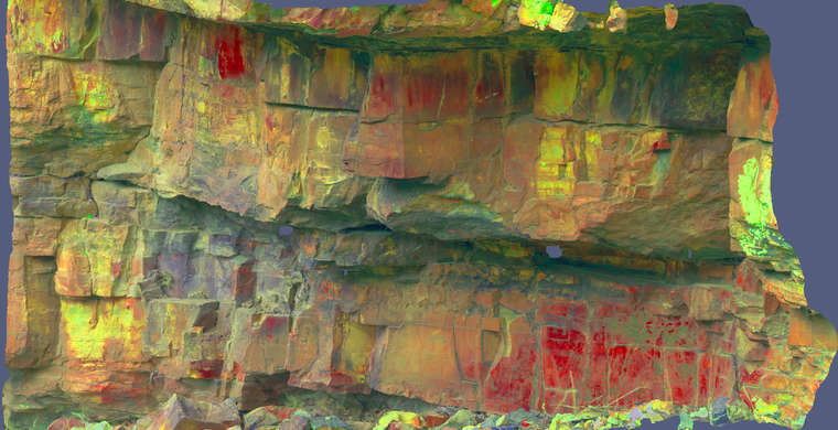 Ortoimagen Canchal de Mahoma I, panel 2, zona inferior. Tratamiento DStretch LDS10 hs21
