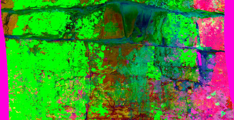 Ortoimagen Canchal de Mahoma I, panel 4. Tratamiento DStretch CRGB20 hs30