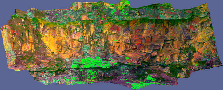 Ortoimagen Canchal de Mahoma III, panel 1. Tratamiento DStretch YDS15 hs19