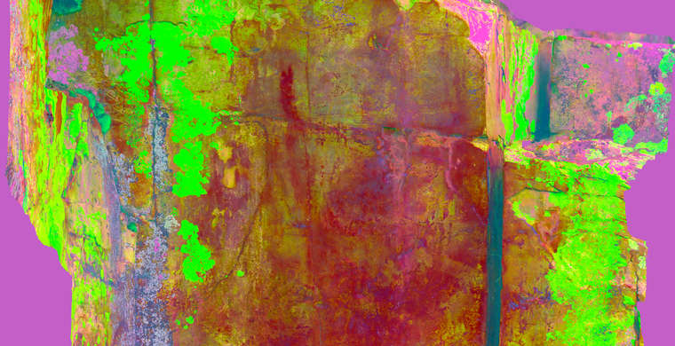 Ortofoto Canchal de la Pizarra IV, panel 2. Tratamiento DStretch CRGB10 hs9.