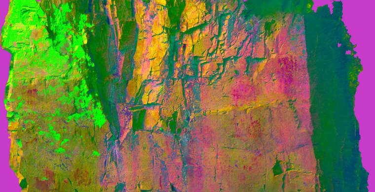 Ortoimagen Cueva del Cristo, panel 10. Tratamiento DStretch CRGB15 hs10