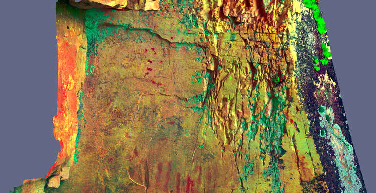 Ortoimagen Cueva del Cristo, panel 12. Tratamiento DStretch LDS10 hs6 ac