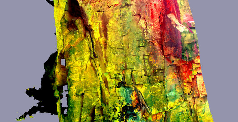 Ortoimagen Cueva del Cristo, panel 13, lateral derecho. Tratamiento DStretch LAB15 ca hs26 ac