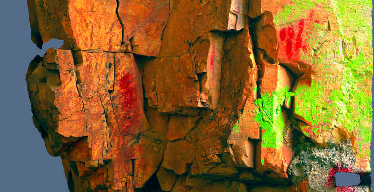Ortoimagen Cueva del Cristo, panel 14. Tratamiento DStretch LDS12.5 ac hs10