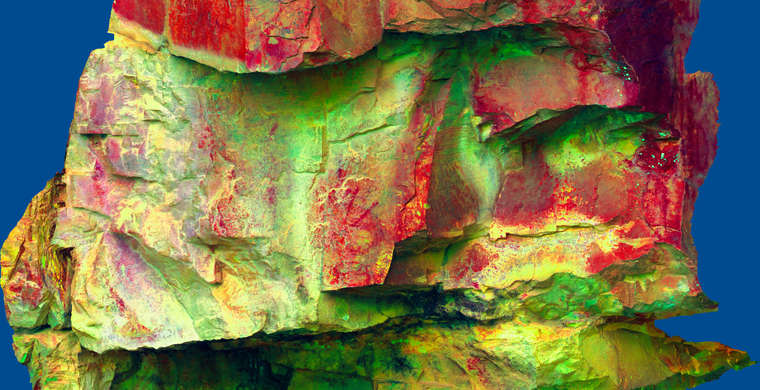 Ortoimagen Cueva del Cristo, panel 6. Tratamiento DStretch LDS15 hs10