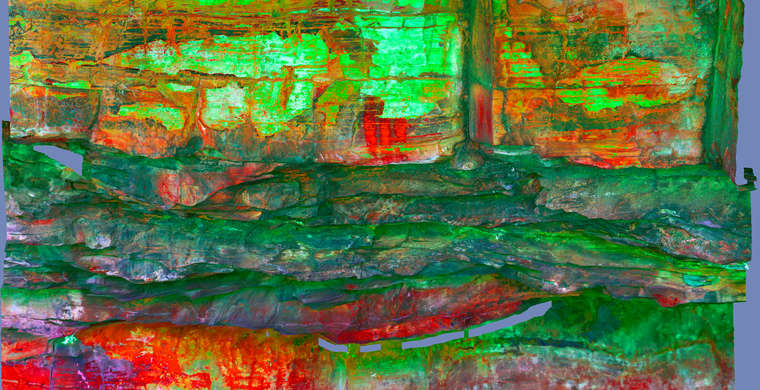 Ortofotografía Canchal de la Villita / Acerones, panel 2. Tratamiento DStretch YBR15 hs23